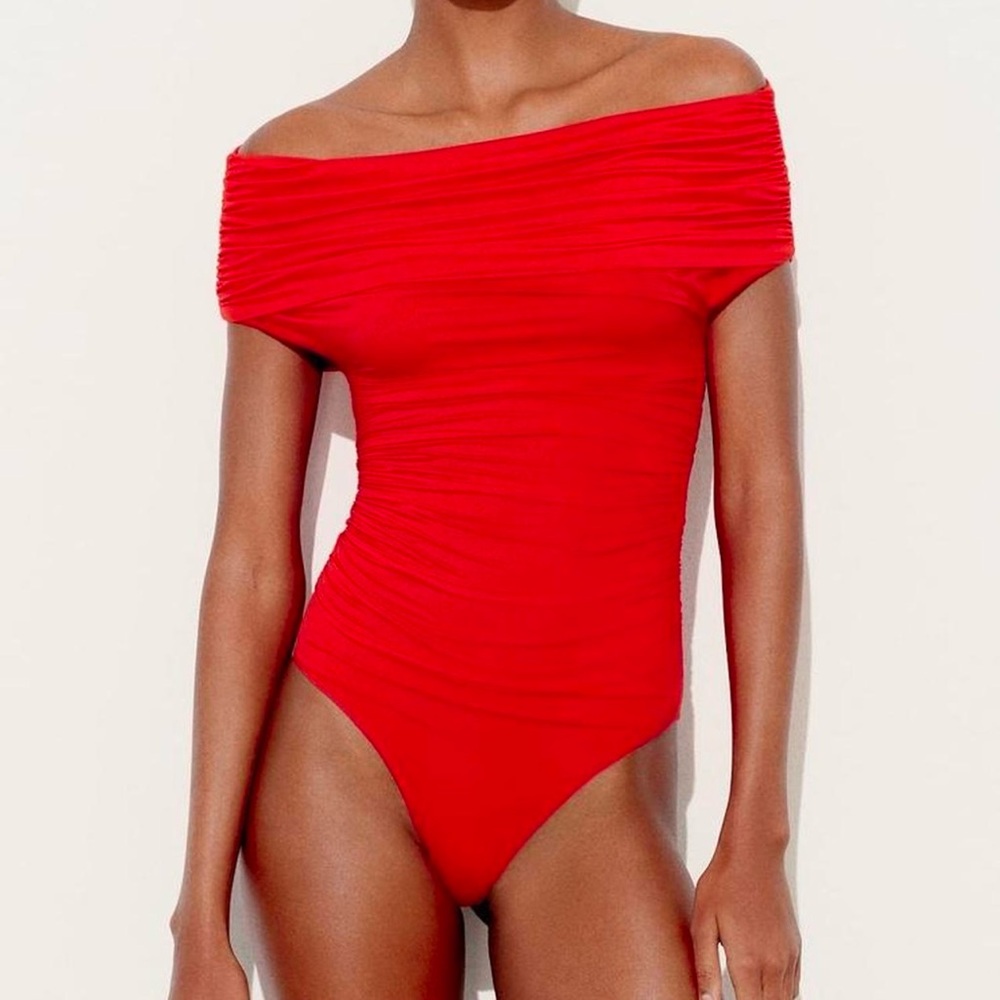 zara red bodysuit